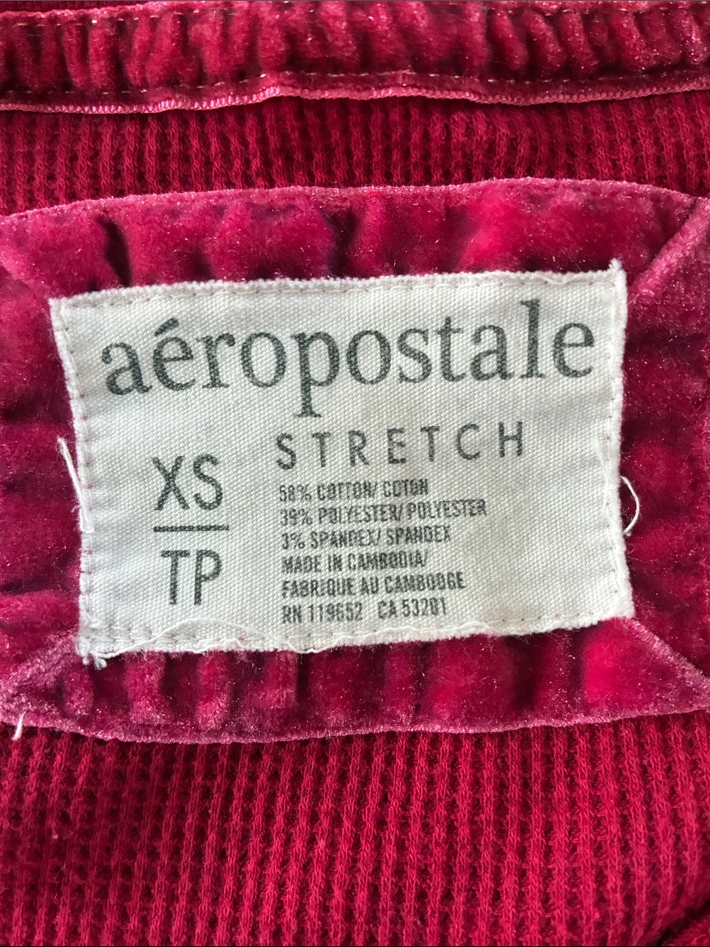 Aeropostale Women's Deep Red Ribbed Henley Long Sleeve Top Size XS - Picture 5 of 6